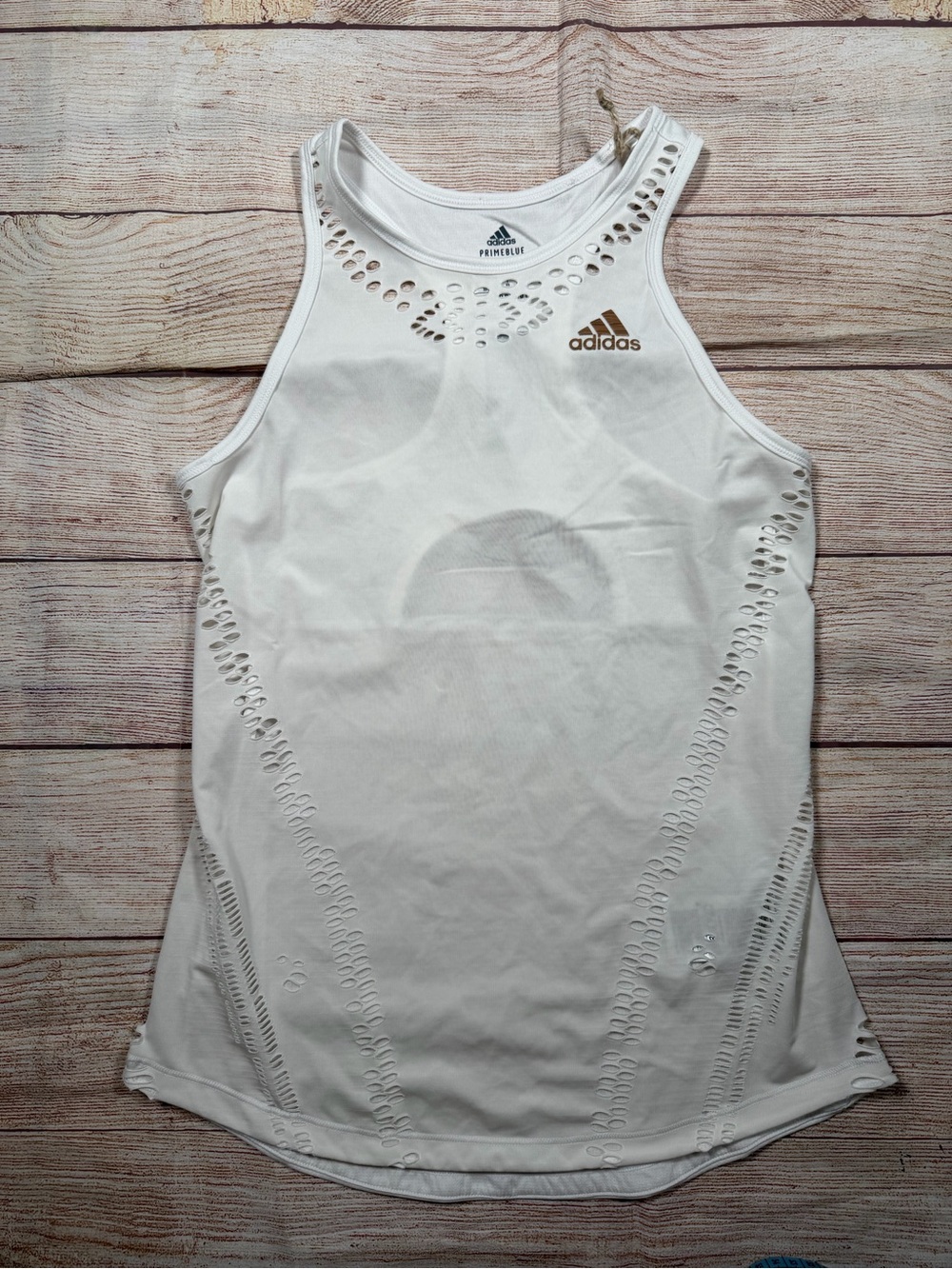 adidas Prime Blue White Tank Top with Gold Logo